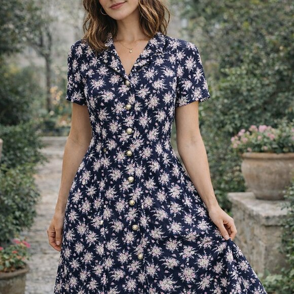 Leslie Fay Dresses & Skirts - VTG Leslie‎ Fay Dresses Petite Blue Floral Light Preppy Midi Dress (Size 16)